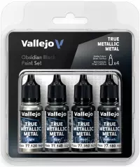 Ilustracja produktu Vallejo: 77.270 - True Metallic Metal - Obsidian Black Paint Set (4)